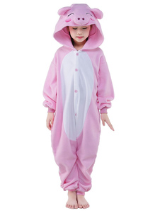 Kigurumi Pajamas Piglet Onesie For Kids Pink Synthetic Winter Sleepwear Mascot Animal Costume Halloween