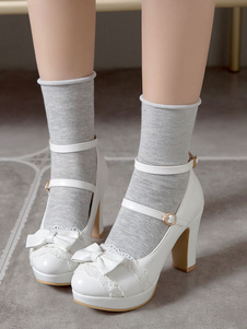 Sweet Lolita Shoes Bow Lace PU Leather Platform Chunky Heel Lolita Shoes