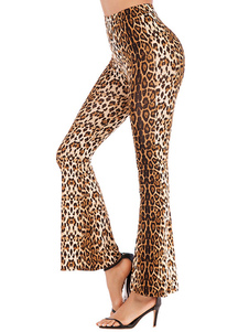 Pantalones de cintura alta Pantalones acampanados con estampado de leopardo