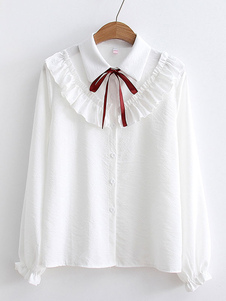 Camisa Sweet Lolita Babados Laços Mangas Compridas Top Lolita