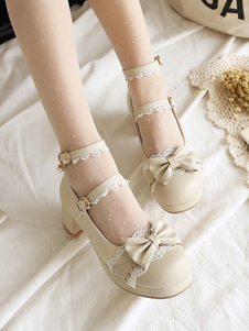 Sweet Lolita Shoes Bows Lace PU Leather Chunky Heel Lolita Pumps
