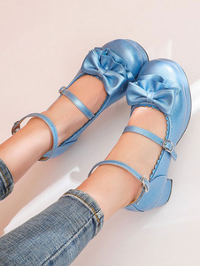 Sweet Lolita Shoes Bows PU Leather Chunky Heel Lolita Pumps