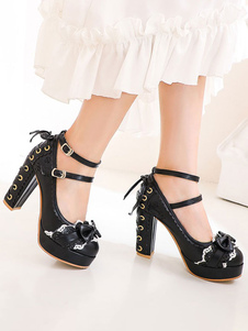 Sweet Lolita Calzado Arcos Punta redonda con cordones PU Cuero Lolita Pumps