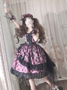 Pink Punk Sweet Lolita JSK Dress Plaid Bows Ruffles Lolita Jumper Skirts