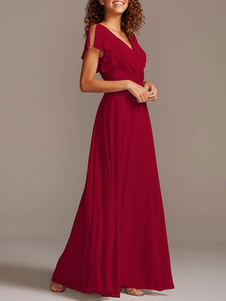 Bridesmaid Dress A-Line Floor-Length Zipper Chiffon Prom Dress