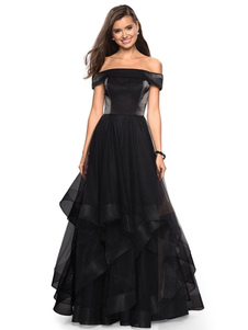 Vestido de fiesta negro Velour Bateau Neck Princess Silhouette Vestidos de fiesta
