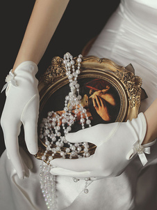 Guantes de boda blancos Guantes Tela de satén Arcos Guantes de novia