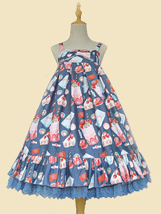 Sweet Lolita JSK Dress Infanta Fairytale Azul profundo Sin mangas Volantes Lolita Jumper Faldas