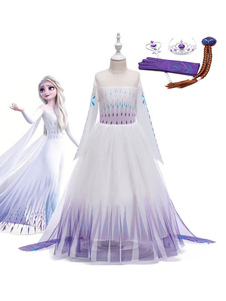 Frozen 2 Elsa Dress Cosplay Costume For Kids With Cosplay Props