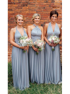 Brautjungfernkleider Blaues Lycra Spandex Scheide Rückenloses bodenlanges Hochzeitskleid
