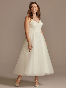 Short Wedding Dress White Sleeveless Tea-Length Sweetheart Neckline A-Line Tulle Bridal Dresses Free Customization