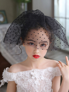 Black Flower Girl Headpieces Polka Dot Tulle Veil Hair Accessories For Kids