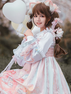 Tea Party Lolita Camiseta Blanca Manga larga Lazos Poliéster Blusa Sweet Lolita