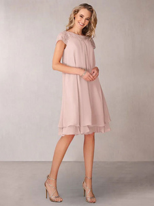 Light Pink Mother Dress Jewel Neck Short Sleeves A-Line Pleated Wedding Guest Dresses Free Customization