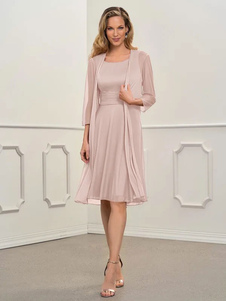 Pink Bridal Mother Dress Jewel Neck 3/4 Length Sleeves A-Line Pleated Wedding Guest Dresses Free Customization