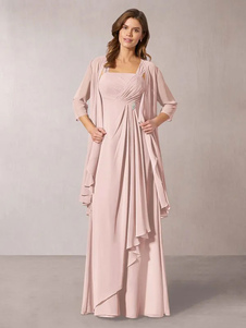 Dark Pink Party Dress For Mother Of The Bride 3/4 Length Sleeves A-Line Pleated Wedding Guest Dresses Free Customization