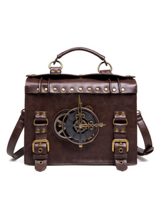 Bolso Steampunk Lolita Café Marrón PU Cuero Remaches Detalles metálicos Bolso cruzado Accesorios Lolita