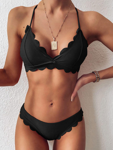 Sexy Bikini Swimsuit Black Piping Strap Neck Backless Summer Beach Bathing Suits For Women