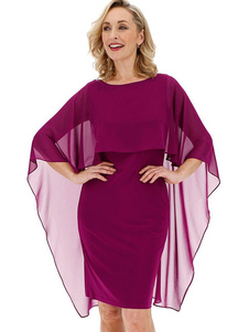 Carmine Party Dress For Mother Of The Bride Jewel Neck Half Sleeves Chiffon Satin Sheath Knee-Length Wedding Guest Dresses Free Customization