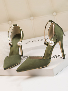 Sapatos de festa de salto alto verde oliva com ponta pontiaguda sapatos de noite com salto agulha