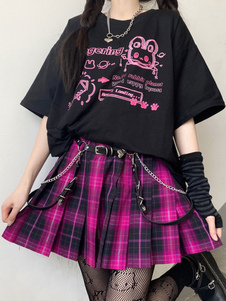 Blusa Lolita Para Mujer Camiseta Lolita De Manga Corta Con Joya De Poliéster Negro