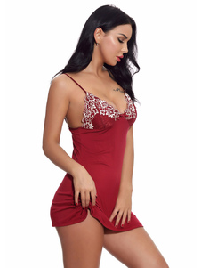 Pijamas y ropa de dormir Borgoña Floral Impresión de 2 piezas Correas de cuello de lencería de algodón