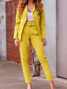 Damen Rosa Zweiteiler Sets Polyester Frühling Lange Ärmel Umlegekragen Outfit