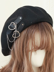 Sombrero Sweet Lolita Cadenas Accesorio Corazones Patrón Poliéster Negro Sombrero Lolita