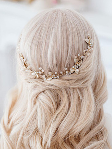 Accesorio de tocado de boda Accesorios de pelo rubio claro de perla de metal para novia
