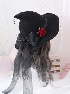 Sombrero Gótico Lolita Bowknot Rosa Poliéster Negro Accesorios Lolita