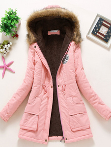 Women Winter Coats Light Pink Hooded Cotton Outerwear