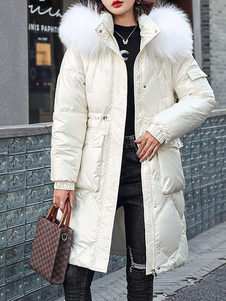 Women's Puffer Coats Faux Fur Stand Collar Thicken Long Winter Outerwear