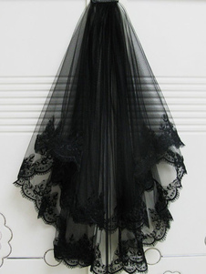Black Wedding Veils Pleated Crepe Classic Long Bridal Veil