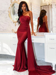 Birthday Party Dresses Red One Shoulder Sleeveless Long Semi Formal Dress