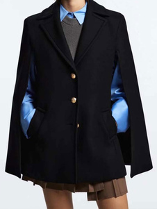 Poncho negro para mujer, abrigo con cuello en V, capa, ropa de abrigo de invierno 2023