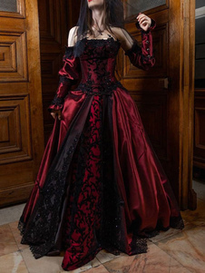 Gothic Wedding Dresses A-Line Long Sleeves Backless Lace With Train Burgundy Bridal Gown Free Customization