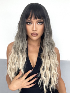 Women Long Wig Ombre Curly Heat Resistant Fiber Layered Long Synthetic Wigs