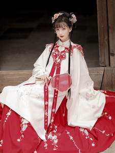 Estilo chino Lolita OP Vestido de 2 piezas Conjunto de manga larga blanca Poliéster Lolita Traje de vestir