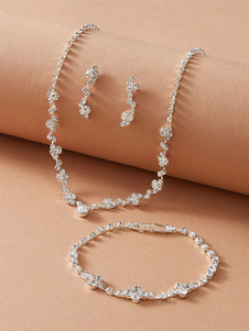 Set di gioielli in 3 pezzi, collana di strass bianchi, bracciale, orecchini, gioielli, outfit
