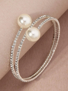 Damen Armband Weiße Perlen Strass Runde Brillante Spiralkette Kreise Armbänder