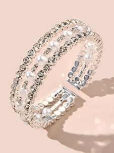 Bracelet For Woman White Pearls Rhinestone Imitation Brilliant Layered Chain Jelly Bracelets