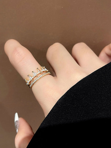 Light Gold Finger Jewelry Metal Round Brilliant Rhinestone Crystal Women Jewelry