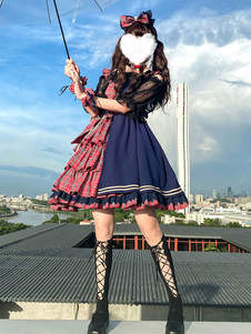 Declaración de ídolo Lolita JSK Vestido de dos tonos a cuadros Lolita Jumper Faldas