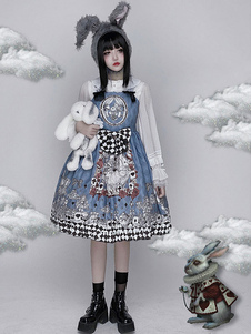 Sweet Lolita Alice In Wonderland Costumes JSK Light Sky Blue Bowknots Sleeveless Polyester Jumper Skirts