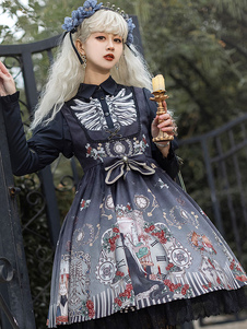 Blusas góticas de Lolita Top de Lolita Cuello vuelto Manga larga Camisa de Lolita negra