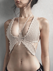 Top halter negro para mujer recortes Crochet hombro abierto Lycra Spandex Summer Beach Sexy Tops