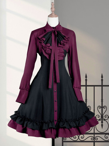 Vestido gótico Lolita OP Negro Púrpura Volantes Lolita Vestidos de una pieza