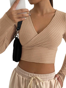 Pullovers For Women Camel V Neck Long Sleeves T Shirt