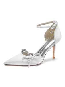 Zapatos de boda Satén Rosa Punta estrecha Arcos Tacón de aguja Zapatos de novia