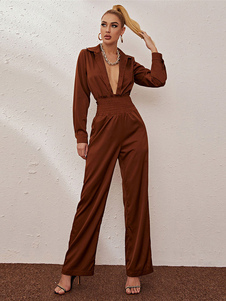 Zweiteilige Sets, Kaffeebraun, Polyester, Freizeithose, Herbst, lange Ärmel, Turndown-Kragen-Outfit für Frauen